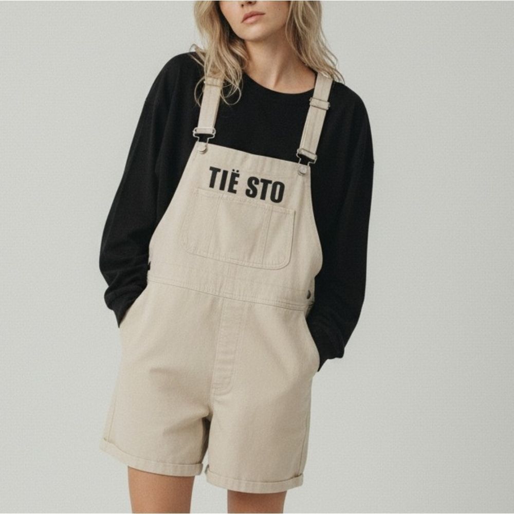Tiësto Cream Denim Dungaree Romper
